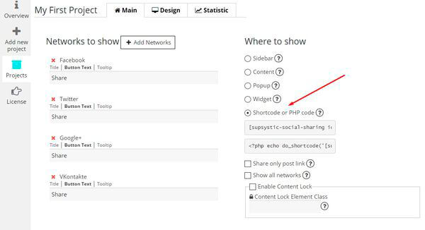 Add new project of Social Share Buttons plugin