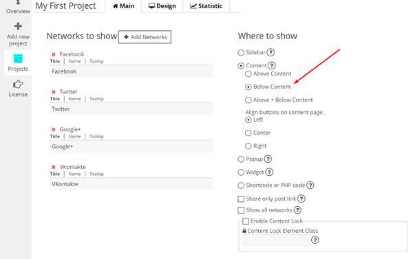 Add new project of Social Share Buttons plugin