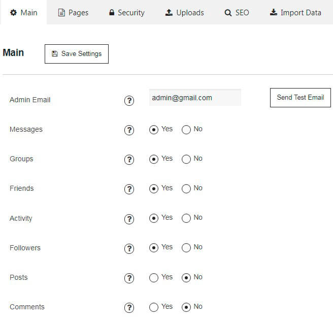 Main Settings of Membership Plugin