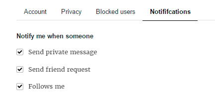 notifications tab of membership profile settings