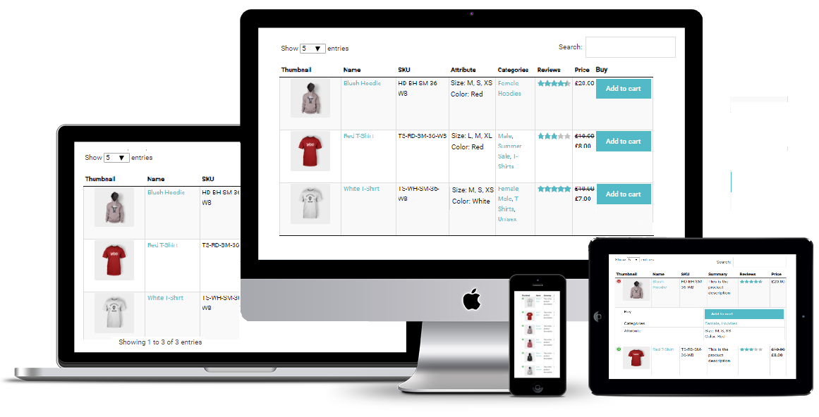 responsive-modes woo commerce product table